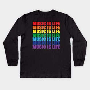 music is life typography repeat texts Kids Long Sleeve T-Shirt